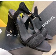 Chanel Pearl Around Heel 8.5cm Sandals G39241 Mesh Black 2022