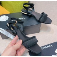 Chanel Pearl Around Heel 3cm Sandals Mesh Black 2022