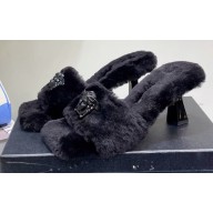 Versace Heel 7cm La Medusa Shearling Mules Black 2022