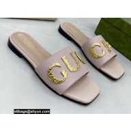 Gucci logo with star leather slides 694858 Light Pink 2022