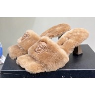 Versace Heel 7cm La Medusa Shearling Mules Brown 2022