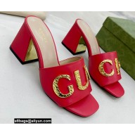 Gucci Heel 7.5cm logo with star leather slides Sandals Red 2022