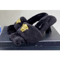 Versace Heel 7cm La Medusa Shearling Mules Black/Gold 2022