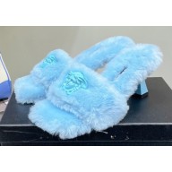 Versace Heel 7cm La Medusa Shearling Mules Blue 2022