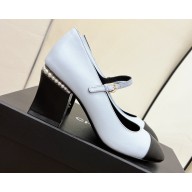 Chanel Pearl Around Heel Open Shoes G39245 Leather Light Blue 2022