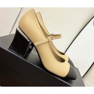 Chanel Pearl Around Heel Open Shoes G39245 Leather Beige 2022