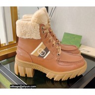 Gucci Heel 6cm Platform 2cm Shearling Ankle boots Brown with Interlocking G Stripe 2022