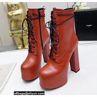 Saint Laurent Heel 14.5cm Platform 4.5cm Cherry Lace-up Booties Smooth Leather Brown 2022