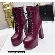 Saint Laurent Heel 14.5cm Platform 4.5cm Cherry Lace-up Booties Smooth Leather Burgundy 2022