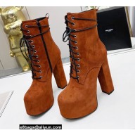 Saint Laurent Heel 14.5cm Platform 4.5cm Cherry Lace-up Booties Suede Brown 2022