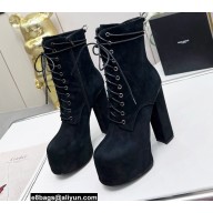 Saint Laurent Heel 14.5cm Platform 4.5cm Cherry Lace-up Booties Suede Black 2022