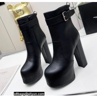 Saint Laurent Heel 14.5cm Platform 4.5cm Cherry Buckle Booties Smooth Leather Black 2022