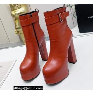 Saint Laurent Heel 14.5cm Platform 4.5cm Cherry Buckle Booties Smooth Leather Brown 2022
