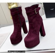 Saint Laurent Heel 14.5cm Platform 4.5cm Cherry Buckle Booties Suede Burgundy 2022