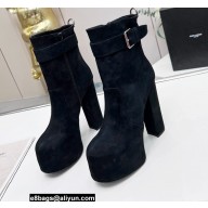 Saint Laurent Heel 14.5cm Platform 4.5cm Cherry Buckle Booties Suede Black 2022