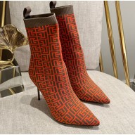 Balmain Heel 9.5cm Bicolor stretch knit Skye ankle boots with Balmain monogram 04 2022