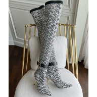 Balmain Heel 9.5cm Bicolor knit Raven thigh-high boots with monogram strap 06 2022