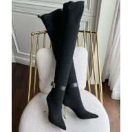 Balmain Heel 9.5cm Bicolor knit Raven thigh-high boots with monogram strap 01 2022