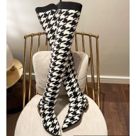 Balmain stretch knit Coin thigh-high boots houndstooth pattern 2022