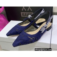 Dior J'Adior Slingback Ballerina Flats in Macramé Embroidered Cotton Blue 2022