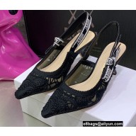 Dior Heel 6.5cm J'Adior Slingback Pumps in Macramé Embroidered Cotton Black 2022