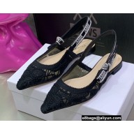 Dior J'Adior Slingback Ballerina Flats in Macramé Embroidered Cotton Black 2022