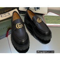 Gucci lug sole Loafers Leather Black with Double G 2022