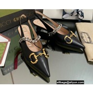 Gucci leather Slingbacks with Horsebit and chain Black 2022