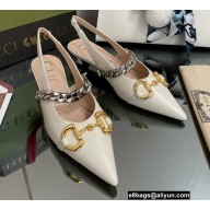 Gucci leather Slingbacks with Horsebit and chain White 2022