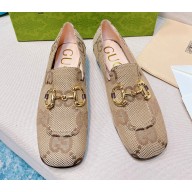 Gucci Loafers with Horsebit ‎700064 Jumbo GG Canvas Beige 2022