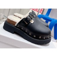 Dior Diorquake Clog in Calfskin and Shearling Black 2022