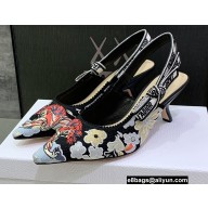 Dior Heel 6.5cm J'Adior Slingback Pumps in Black Multicolor Embroidered Cotton with Toile de Jouy Pop Motif 2022