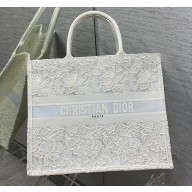 Dior Large Book Tote Bag in Natural Macramé-Effect Embroidery 2022