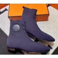 Hermes Duo knit Ankle boots Top Quality Blue