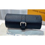 Louis Vuitton 3 Watch Case M32719 Taiga leather Black