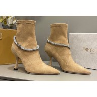 Jimmy Choo Heel 8.5cm Leroy Suede Ankle Boots Beige 2022