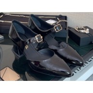 Chanel Heel 5.5cm Patent Goatskin Open Shoes G39048 Black 2022