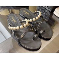 Chanel Pearls Flat Mules G37274 Black 2022