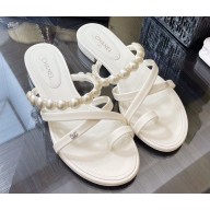 Chanel Pearls Flat Mules G37274 White 2022