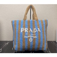 Prada Large raffia tote bag 1BG392 Sky Blue/Beige 2022