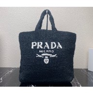 Prada Large raffia tote bag 1BG392 Black 2022
