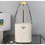 Prada Mini brushed-leather bucket bag 1BE059 White 2022
