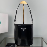 Prada Mini brushed-leather bucket bag 1BE059 Black 2022