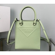 Prada embossed triangle logo Leather handbag 1BA333 Light Green 2022