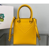 Prada embossed triangle logo Leather handbag 1BA333 Yellow 2022