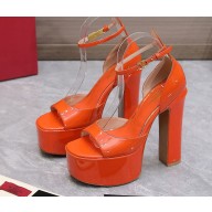 Valentino Heel 15.5cm platform 4cm Tan-Go Sandals in patent leather Orange 2022