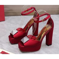 Valentino Heel 13cm platform 3.5cm ONE STUD open-toe Pumps in Satin Dark Red 2022