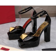Valentino Heel 13cm platform 3.5cm ONE STUD open-toe Pumps in patent leather Black 2022