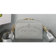 Prada Perforated logo Leather shoulder bag 1BH187 Gray 2022