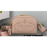 Prada Perforated logo Leather shoulder bag 1BH187 Nude Pink 2022